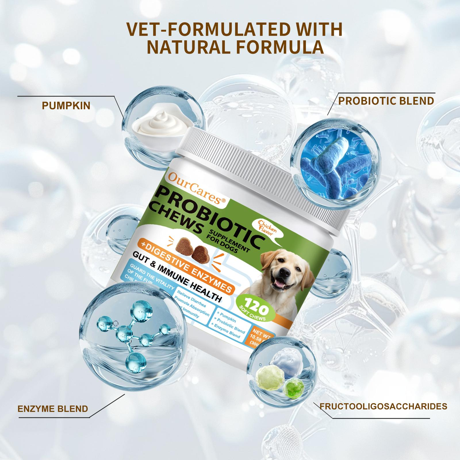 OurCares Probiotics for Dogs Chicken Flavor 120 Soft ChewsSupport Gut Health Digestive lssues Seasonal AllergiesImmune System