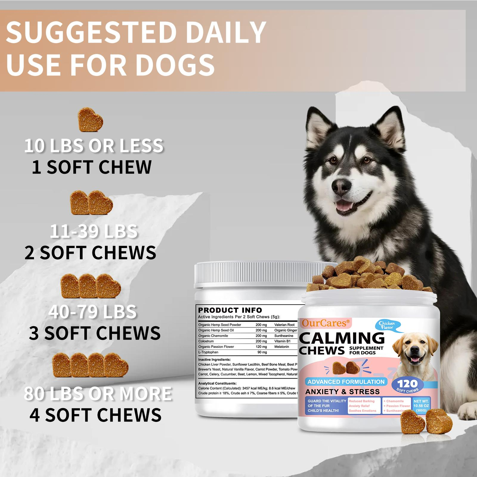 OurCares Calming Chews for Dogs Chicken Flavor 120 Soft Chews Advanced Formula for Anxiety Stress Relief Composure Relaxation