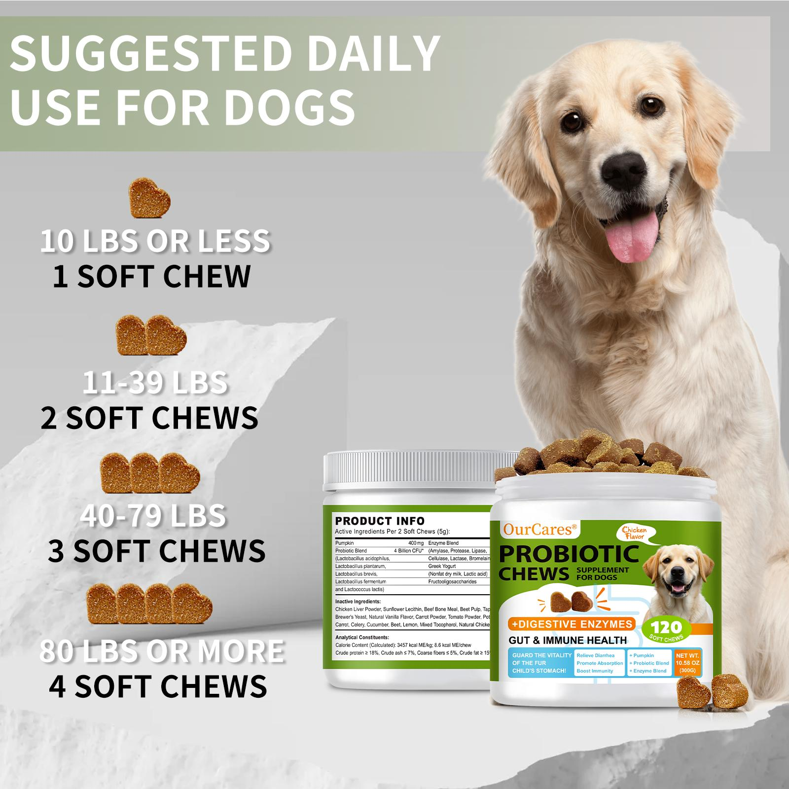 OurCares Probiotics for Dogs Chicken Flavor 120 Soft ChewsSupport Gut Health Digestive lssues Seasonal AllergiesImmune System