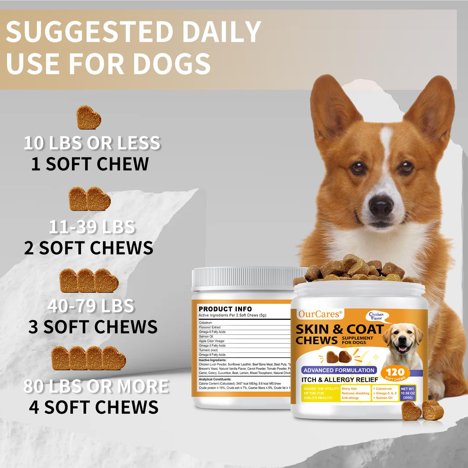 OurCares Salmon Oil for Dogs Skin and Coat, omega 3l6]9Fish Oil Chews, Dog Allergy Relief chews, ltch ReliefSupplement,Chicken Flavor -120 Soft Chews