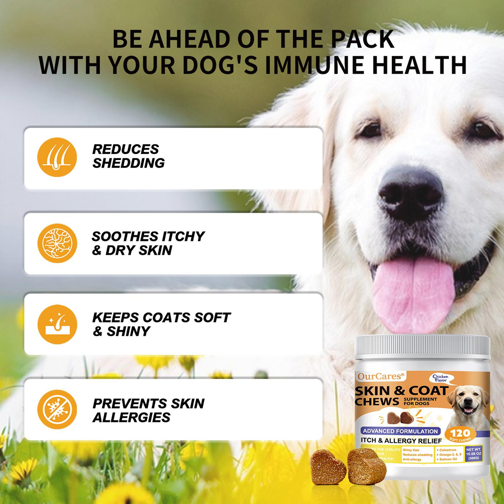 OurCares Salmon Oil for Dogs Skin and Coat, omega 3l6]9Fish Oil Chews, Dog Allergy Relief chews, ltch ReliefSupplement,Chicken Flavor -120 Soft Chews