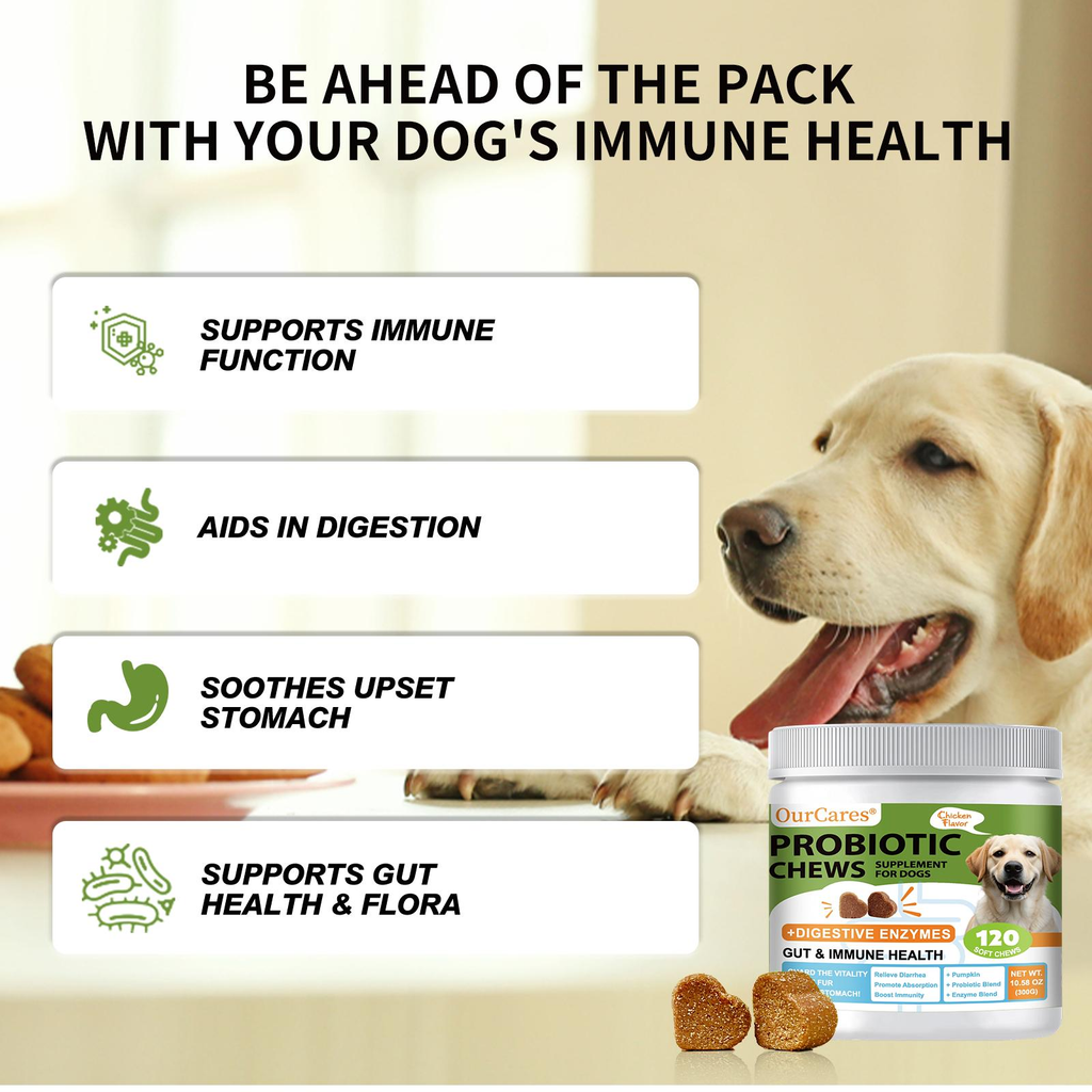 OurCares Probiotics for Dogs Chicken Flavor 120 Soft ChewsSupport Gut Health Digestive lssues Seasonal AllergiesImmune System