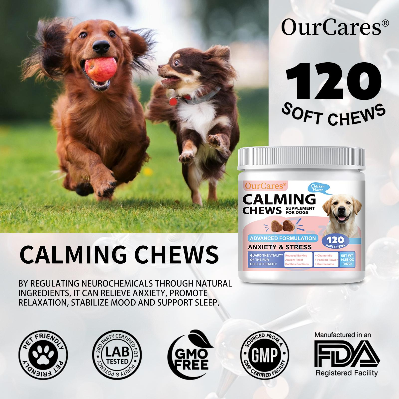 OurCares Calming Chews for Dogs Chicken Flavor 120 Soft Chews Advanced Formula for Anxiety Stress Relief Composure Relaxation