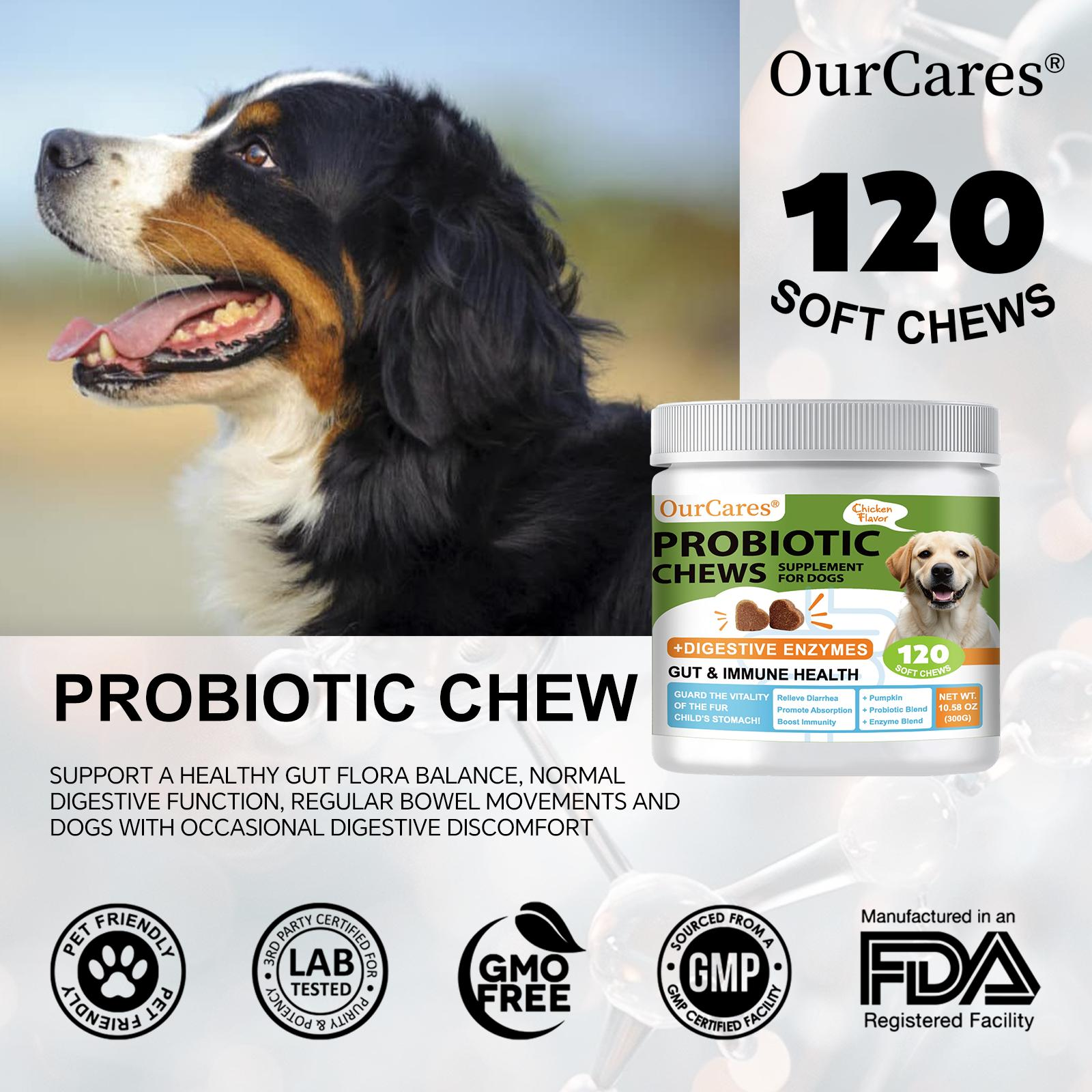 OurCares Probiotics for Dogs Chicken Flavor 120 Soft ChewsSupport Gut Health Digestive lssues Seasonal AllergiesImmune System