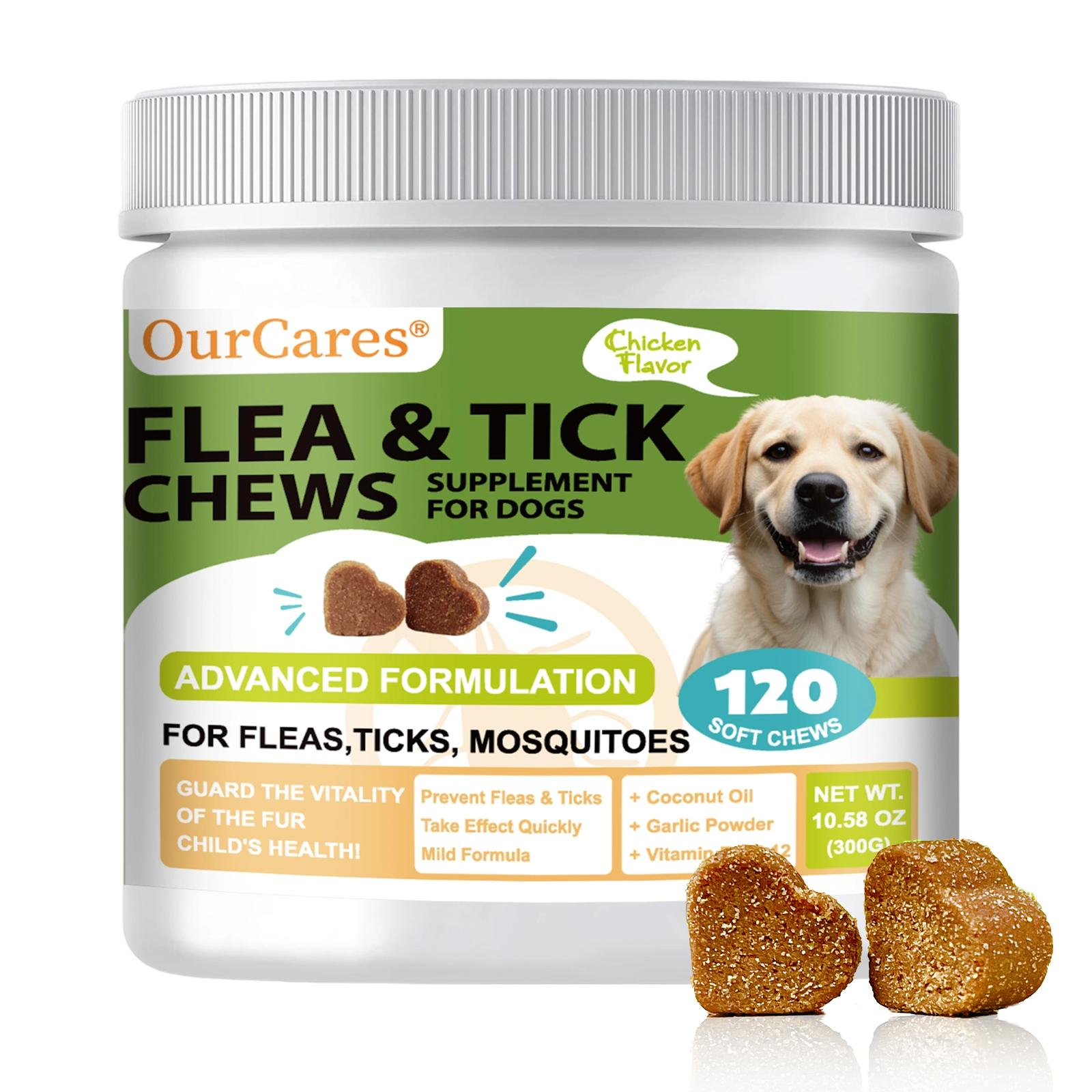 OurCares Flea and Tick Prevention Supplement for Dogs, With coconut oil and multiple vitamins, 120 Soft Chews Natural Chicken Flavor  for Dogs Advanced Formula