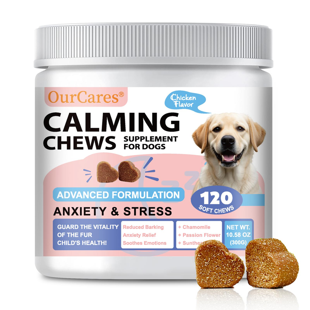 OurCares Calming Chews for Dogs Chicken Flavor 120 Soft Chews Advanced Formula for Anxiety Stress Relief Composure Relaxation