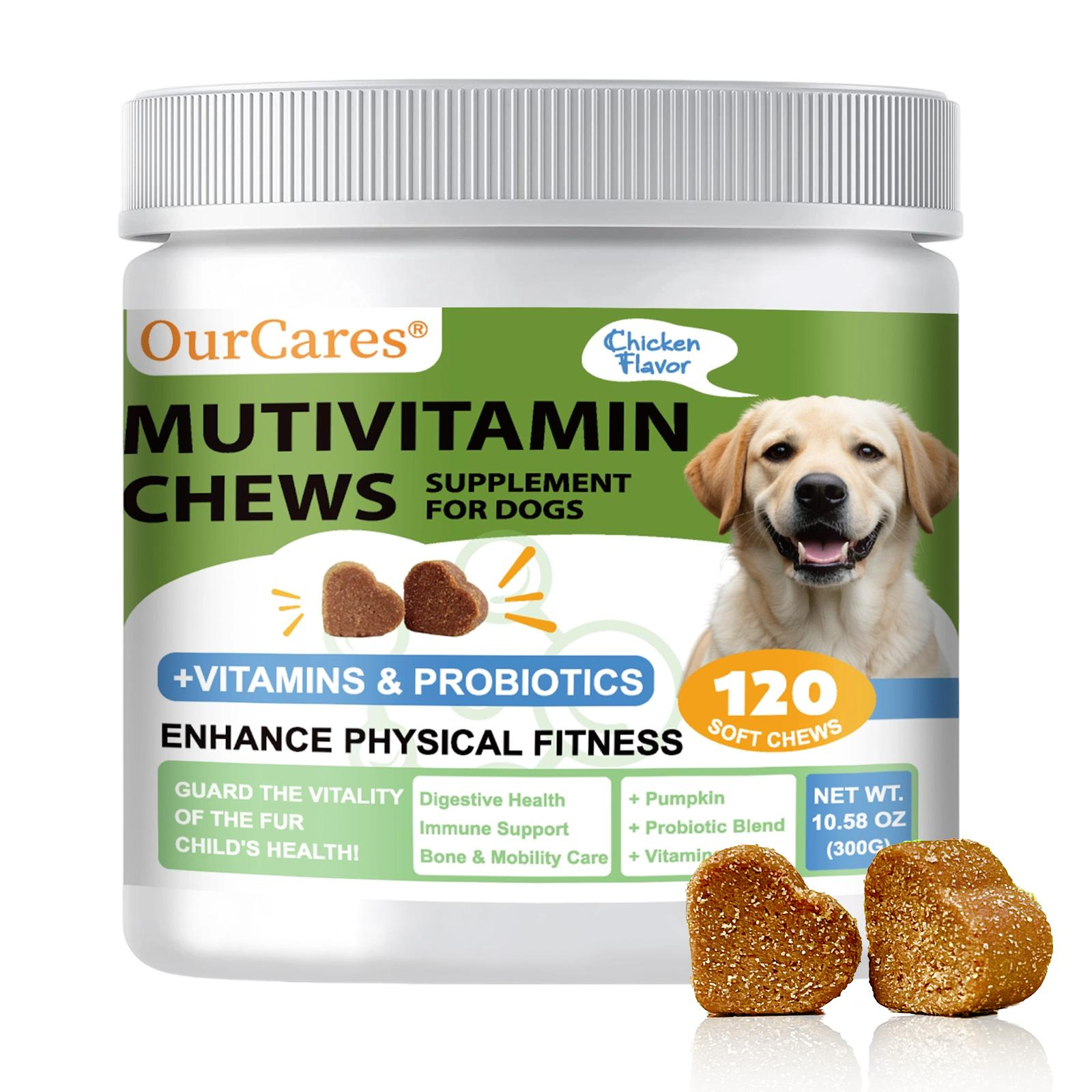 OurCares Dog Vitamins and Supplements -120 DogMultivitamin chewable -lmmune, Joint Support, Skin, GutHealth ,Glucosamine & Probiotics - for Senior & PuppyMultivitamin -Chicken Flavor